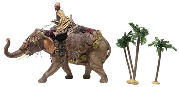 (3) LARGE NEAPOLITAN-STYLE NATIVITY CRECHE FIGURE WISE MAN & PALM TREES