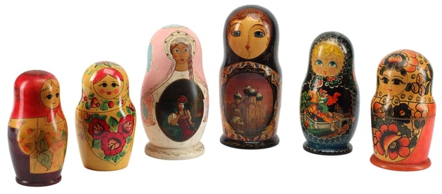 (6) LARGE RUSSIAN MATRYOSHKA NESTING DOLL SETS