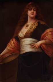 GERMAN ORIENTALIST PAINTED PORCELAIN PLAQUE