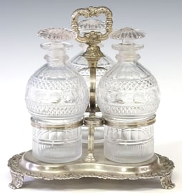 GEORGIAN STYLE SILVERPLATE THREE-BOTTLE DECANTER STAND