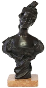ART NOUVEAU STYLE PATINATED BRONZE BUST OF A LADY