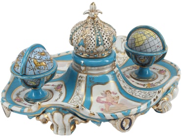 SEVRES STYLE PORCELAIN ECRITOIRE A GLOBES