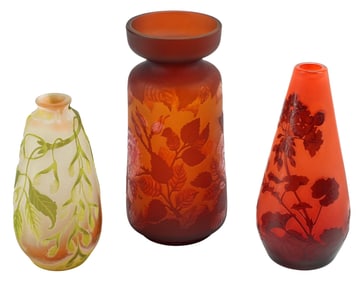 (3) GROUP OF CAMEO GLASS VASES