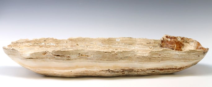 LARGE GEOLOGICAL NATURAL EDGE ELONGATED ONYX BOWL, 34"L