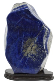 GEOLOGICAL LAPIS LAZULI SPECIMEN ON WOOD STAND