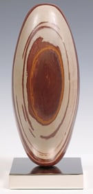 GEOLOGICAL SHIVA LINGAM STONE ON POLISHED NICKEL BASE