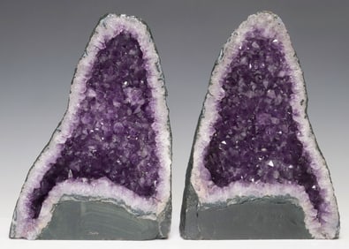(2) CATHEDRAL AMETHYST GEODE SPECIMENS, A NEAR PAIR