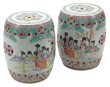 (2) CHINESE FAMILLE ROSE PORCELAIN GARDEN SEATS