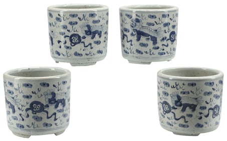 (4) CHINESE BLUE & WHITE PORCELAIN BRUSH POTS