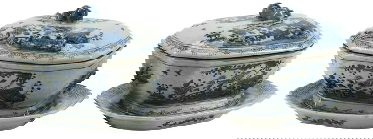(2) CHINESE EXPORT STYLE BLUE & WHITE TUREENS, COVERS & STANDS (1 of 7)
