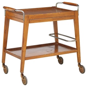 FRENCH ART DECO PERIOD CARVED OAK BAR CART/SERVICE TROLLEY