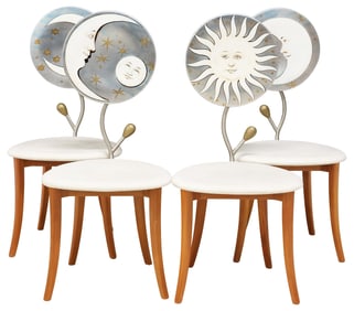 (4) DANBER ITALIA (ATTRIB) CONTEMPORARY GOLD & SILVER LEAFED CHAIRS