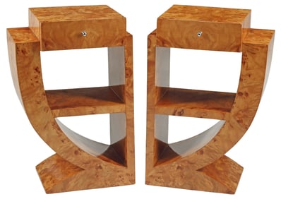 (2) ART DECO STYLE BURLWOOD SIDE TABLES