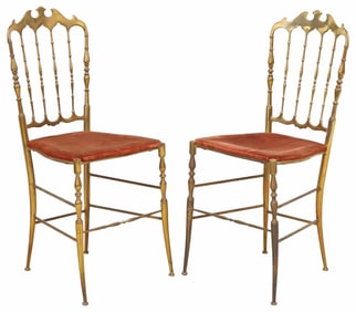 (2) ITALIAN CHIAVARI STYLE UPHOLSTERED BRASS CHAIRS