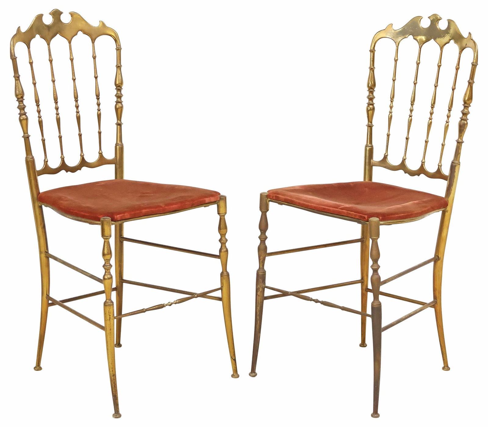 (2) ITALIAN CHIAVARI STYLE UPHOLSTERED BRASS CHAIRS (1 of 3)