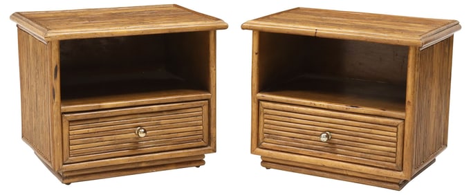 (2) VINTAGE SPLIT REED BAMBOO BEDSIDE CABINETS