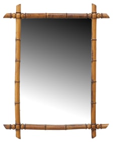 FRENCH FAUX BAMBOO TURNED WOOD WALL MIRROR, 40.75" X 32.5"