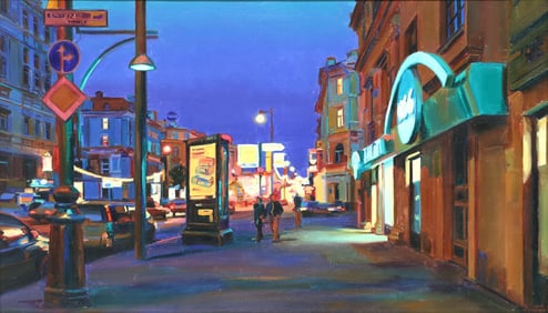 EVGENY LUSHPIN (B.1966) 'AFTER HOURS' PHOTO-REALISM PAINTING, 25" X 43"