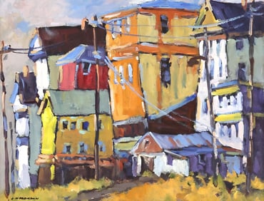 JOSEPH NORDMANN (1922-2015) CITYSCAPE PAINTING, 'SILVER TOWN RELICS'