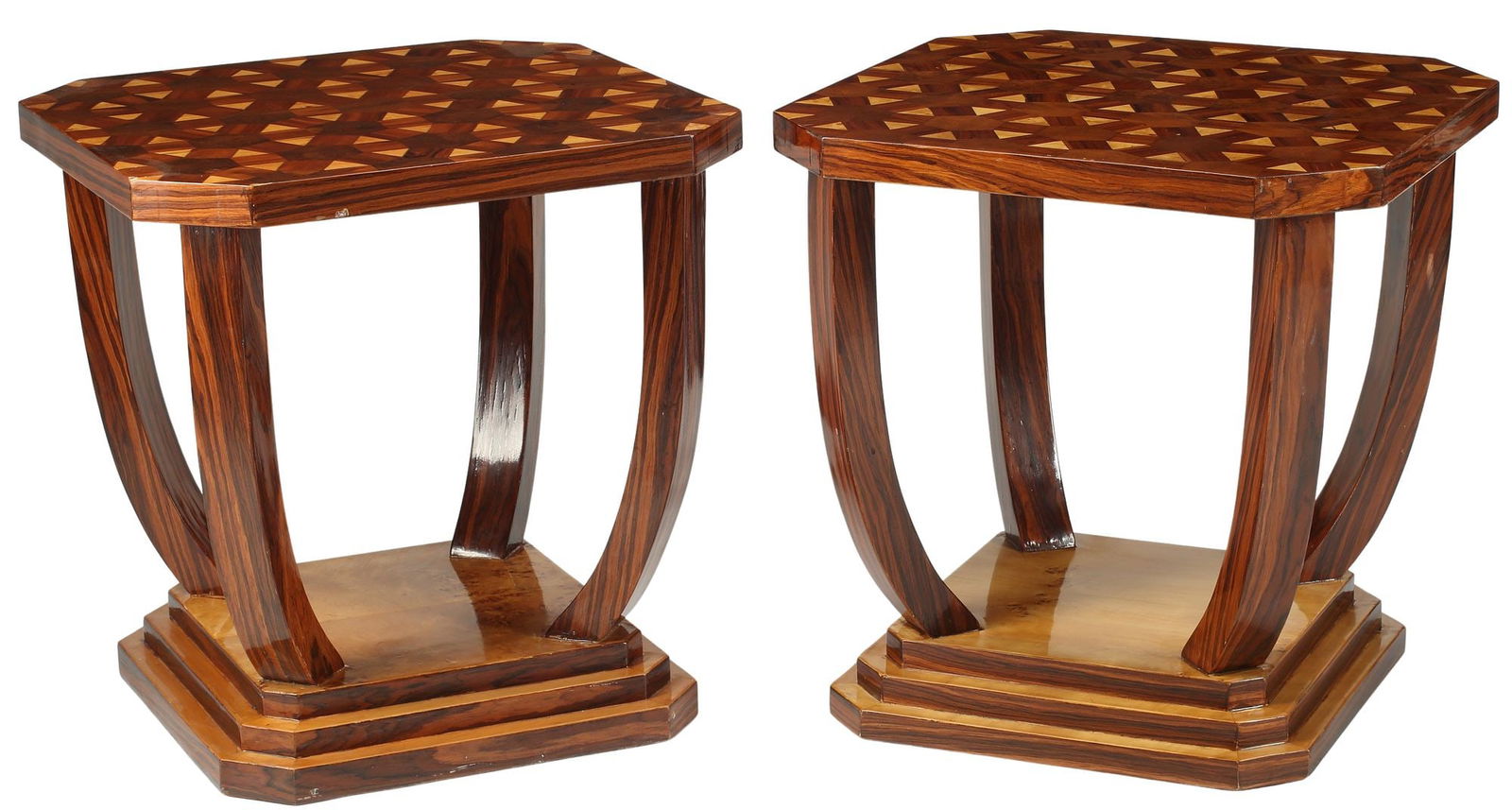 (2) ART DECO STYLE PARQUETRY SIDE TABLES (1 of 4)