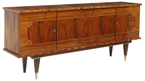 FRENCH MID-CENTURY MODERN LACQUERED & INLAID WALNUT SIDEBOARD