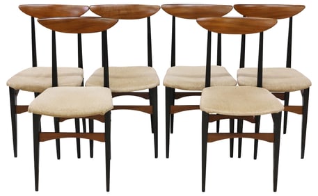 (6) ITALIAN MID-CENTURY MODERN UPHOLSTERED TEAK SIDE CHAIRS