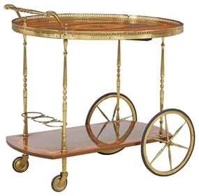 ITALIAN FLORAL MARQUETRY DROP-LEAF SERVICE TROLLEY