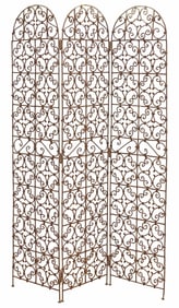 CONTINENTAL WROUGHT IRON SCROLLWORK THREE-PANEL FOLDING SCREEN