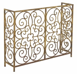 LARGE SCROLLED GILT IRON FIREPLACE SCREEN