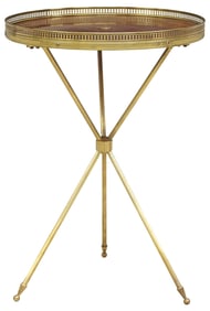 FRENCH MID-CENTURY MODERN BRASS & MAHOGANY SIDE TABLE