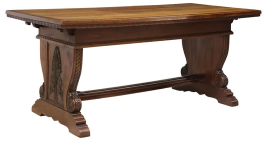 ITALIAN LIBERTY STYLE CARVED WALNUT DINING TABLE