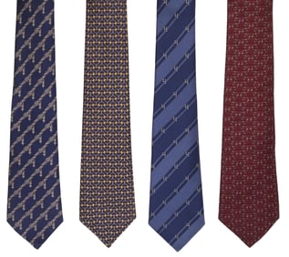 (4) HERMES SILK MEN'S NECK TIES, VARIED PATTERNS