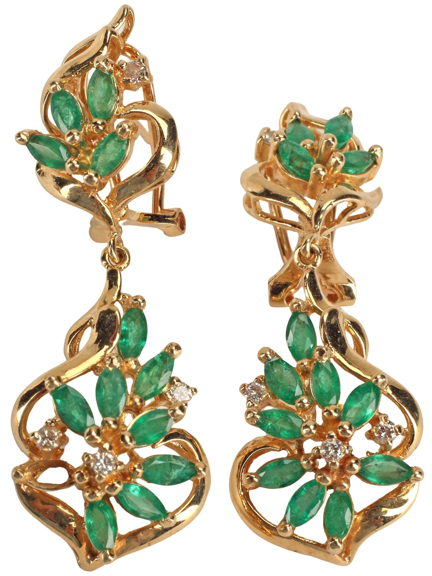 ESTATE 14KT YELLOW GOLD EMERALD & DIAMOND DROP EARRINGS (1 of 3)