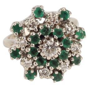ESTATE 14KT WHITE GOLD EMERALD & 0.42CTTW DIAMOND RING