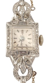 ESTATE ART DECO PLATINUM & DIAMOND-SET LADIES WATCH