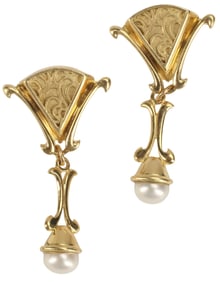 ESTATE 18KT YELLOW GOLD & PEARL DROP EARRINGS