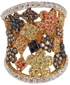 ESTATE 18KT YELLOW GOLD SAPPHIRE & 2.00CTTW DIAMOND RING