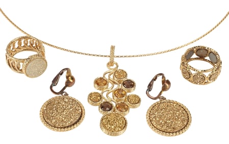 (4) ESTATE MILOR 14KT GOLD & DRUZY STONE JEWELRY SUITE