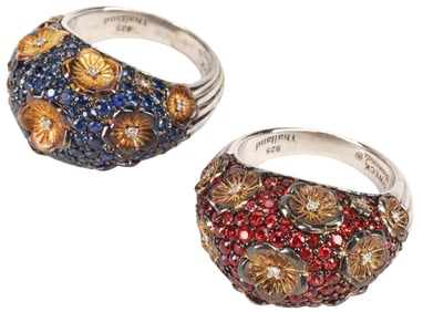 (2) ESTATE STEPHEN DWECK STERLING SAPPHIRE & DIAMOND RINGS