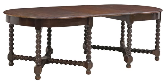 ENGLISH CARVED OAK BARLEY TWIST EXTENSION TABLE
