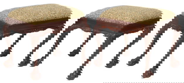 (2) CHIPPENDALE STYLE UPHOLSTERED MAHOGANY STOOLS (1 of 5)