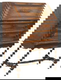 ENGLISH CARVED OAK FALL-FRONT TWO DRAWER BUREAU