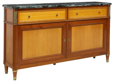 FRENCH LOUIS XVI STYLE MARBLE-TOP FRUITWOOD SIDEBOARD