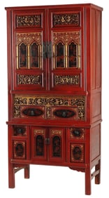 CHINESE GILT-DECORATED RED-LACQUER CABINET