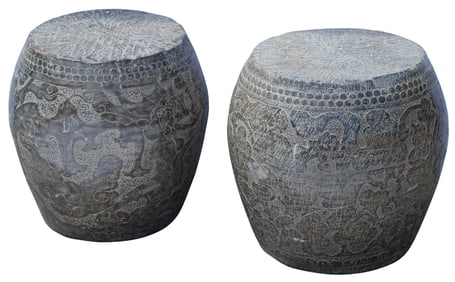 (2) CHINESE CARVED STONE BARREL-FORM GARDEN SEATS