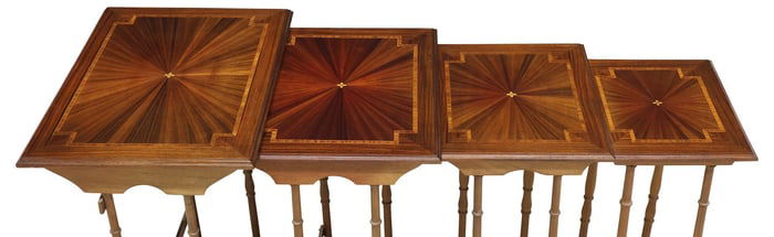 (4) FRENCH CROSSBANDED ROSEWOOD TOP NESTING TABLES