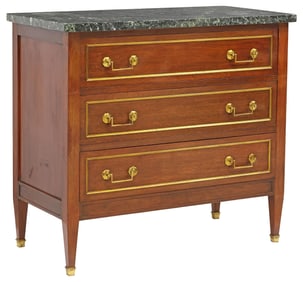 FRENCH LOUIS XVI STYLE MARBLE-TOP MAHOGANY COMMODE