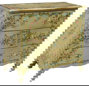 VENETIAN LOUIS XVI STYLE PARCEL GILT PAINT DECORATED COMMODE