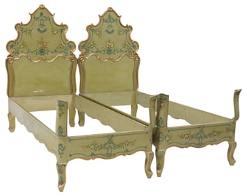(2) VENETIAN PARCEL-GILT & PAINTED BEDS