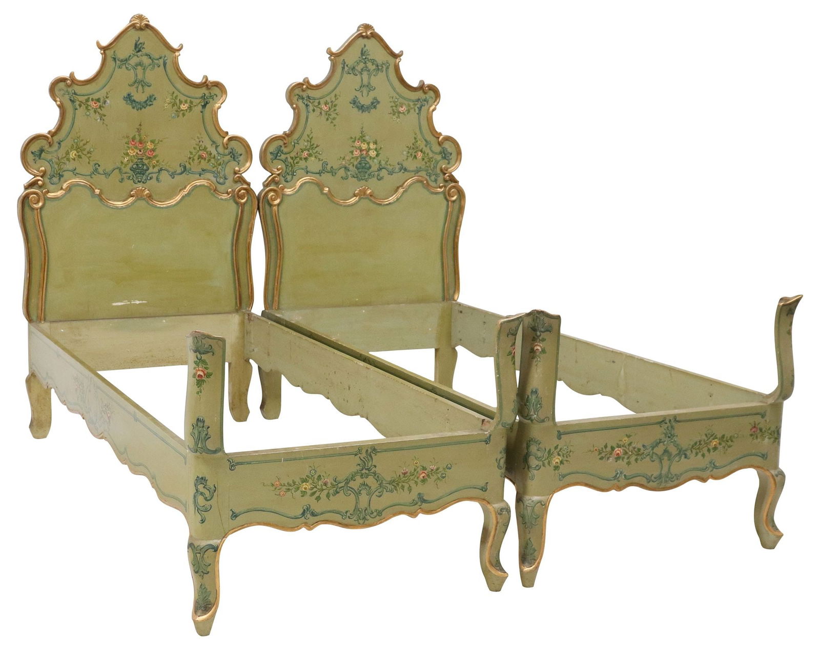 (2) VENETIAN PARCEL-GILT & PAINTED BEDS (1 of 3)